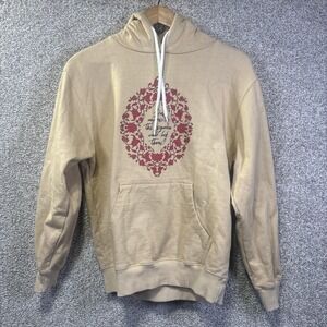 5IVEPILLARS Hoodie Mens Small Beige Rosegarden Quote Graphic Pullover Sweatshirt